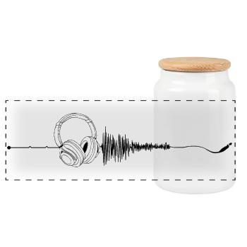 Heartbeat love music - Panoramic Cookie Jar with Wooden Lid - white - Front