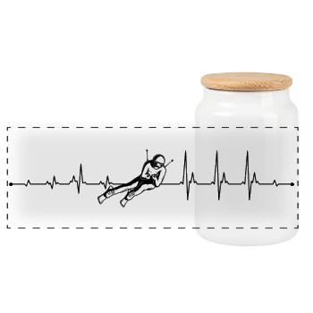 Heartbeat Ski - Panoramic Cookie Jar with Wooden Lid - white - Front
