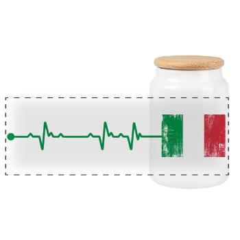 Italy Flag Heartbeat - Panoramic Cookie Jar with Wooden Lid - white - Front