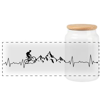 Mountain bike heartbeat - Panoramic Cookie Jar with Wooden Lid - white - Front