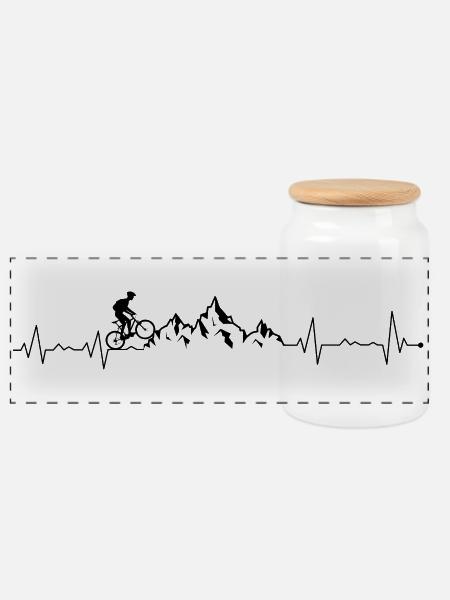Mountainbike-Herzschlag - Panorama Keksdose mit Holzdeckel - Weiß