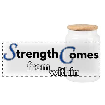 Strength comes from within - Panorama Keksdose mit Holzdeckel - Weiß - Vorne