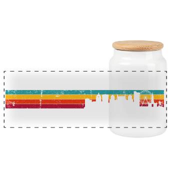 Retro Skyline Sunset Silhouette - Panoramic Cookie Jar with Wooden Lid - white - Front