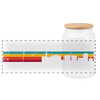 Silhouette des Sonnenuntergangs-Skyline-Verlaufs - Panorama Keksdose mit Holzdeckel - Weiß - Vorne