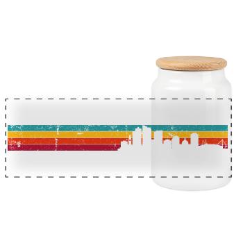 Sunset City Silhouette Gradient - Panoramic Cookie Jar with Wooden Lid - white - Front