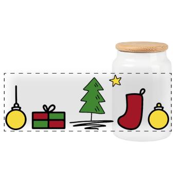 Funny symbols for Christmas - Panoramic Cookie Jar with Wooden Lid - white - Front