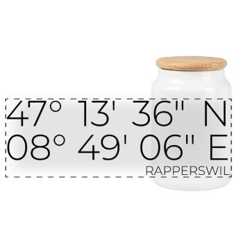 Coordinates: Rapperswil, Switzerland - Panoramic Cookie Jar with Wooden Lid - white - Front