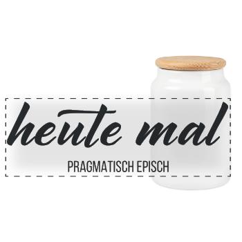 Heute mal pragmatisch episch – Humor Statement - Panorama Keksdose mit Holzdeckel - Weiß - Vorne