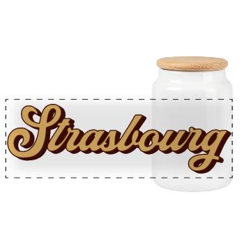 Vintage Strasbourg France - Panoramic Cookie Jar with Wooden Lid - white - Front