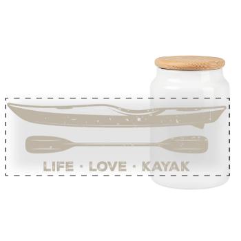 Life Love Kajak Emblem - Panorama Keksdose mit Holzdeckel - Weiß - Vorne