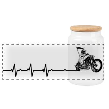 Herzschlag-Biker - Panorama Keksdose mit Holzdeckel - Weiß - Vorne