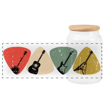 Guitar Pick Mosaic - Panoramic Cookie Jar with Wooden Lid - white - Front