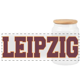 Leipzig Stadtportrait im Blockstil - Panorama Keksdose mit Holzdeckel - Weiß - Vorne