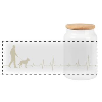 Heartbeat Walk mit Hundesilhouette - Panorama Keksdose mit Holzdeckel - Weiß - Vorne