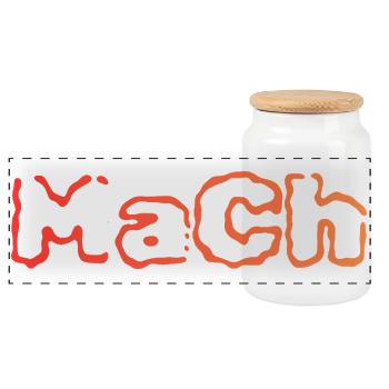 MaCh Schriftzug Orange - Panorama Keksdose mit Holzdeckel - Weiß - Vorne