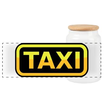 Taxi Schild - Panorama Keksdose mit Holzdeckel - Weiß - Vorne