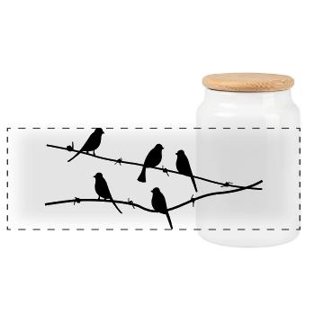 birds - Panoramic Cookie Jar with Wooden Lid - white - Front