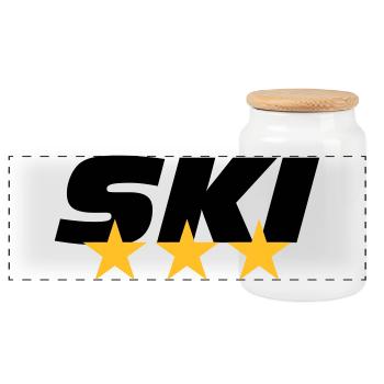 ski - Boîte à biscuits avec couvercle en bois - blanc - Devant