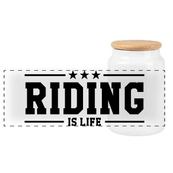 Riding is life - Panoramic Cookie Jar with Wooden Lid - white - Front
