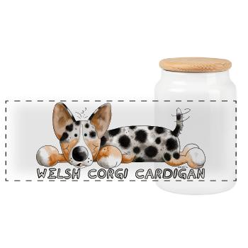 Welsh Corgi Cardigan - Panoramic Cookie Jar with Wooden Lid - white - Front