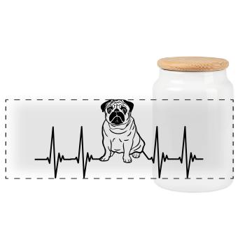 EKG pug, heartbeat, cool dog, pulse, dog pug - Panoramic Cookie Jar with Wooden Lid - white - Front