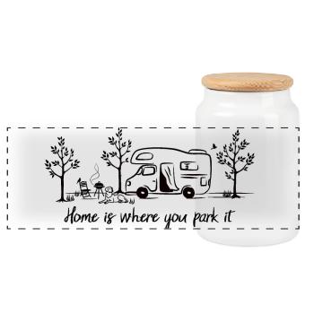 Home is where you park it Camper Gift - Panoramic Cookie Jar with Wooden Lid - white - Front