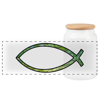 Ichtus Fisch (Diamant, grün) - Panorama Keksdose mit Holzdeckel - Weiß - Vorne