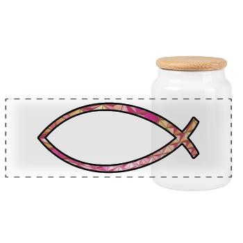 Ichtus Fisch (Diamant, rosa) - Panorama Keksdose mit Holzdeckel - Weiß - Vorne