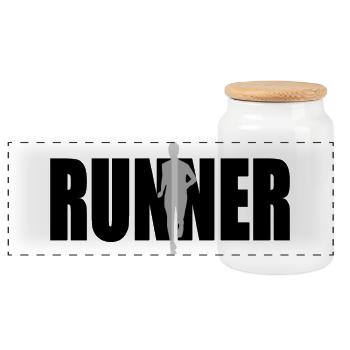 Runner - Panoramic Cookie Jar with Wooden Lid - white - Front
