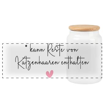 Katze Katzenhaar lustiger Katzen Spruch Geschenk - Panorama Keksdose mit Holzdeckel - Weiß - Vorne
