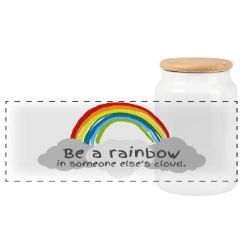 Be a Rainbow in somebody else's Cloud! - Panoramic Cookie Jar with Wooden Lid - white - Front