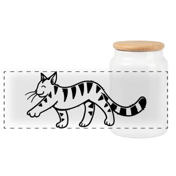 Cartoon Kitten - Panoramic Cookie Jar with Wooden Lid - white - Front