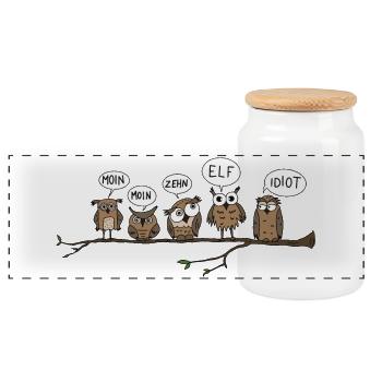 moin eulen lustig tier illustration morgen hamburg - Panorama Keksdose mit Holzdeckel - Weiß - Vorne