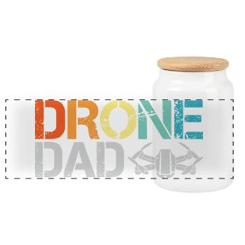 drone dad retro vintage Design Drohnen Flug Symbol - Panorama Keksdose mit Holzdeckel - Weiß - Vorne