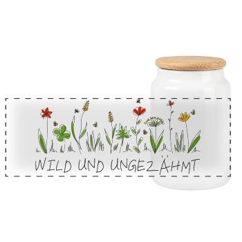 wiesenblume wild und ungezähmt wildblume blume - Panorama Keksdose mit Holzdeckel - Weiß - Vorne