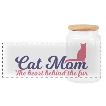 Cat Mom - Panoramic Cookie Jar with Wooden Lid - white - Front