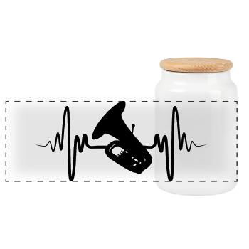Tuba Heartbeat - Panoramic Cookie Jar with Wooden Lid - white - Front