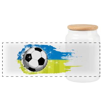Football - Bleu Vert - Conception de coup de pinceau - Boîte à biscuits avec couvercle en bois - blanc - Devant