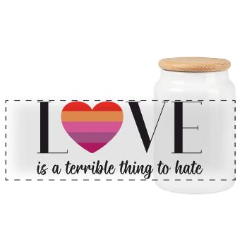LGBT PrideMonth - Love is a terrible thing to hate - Panoramic Cookie Jar with Wooden Lid - white - Front