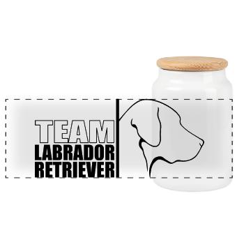 TEAM Labrador Retriever Hunde Hund Labbi Wilsigns - Panorama Keksdose mit Holzdeckel - Weiß - Vorne