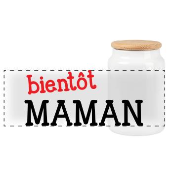 bientôt Maman ! Cadeau de grossesse - Boîte à biscuits avec couvercle en bois - blanc - Devant