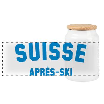 APRES SKI Suisse Switzerland Schweiz - Panorama Keksdose mit Holzdeckel - Weiß - Vorne