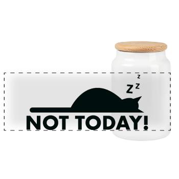 Nope! Not today – Funny Cat Saying Humor - Panoramic Cookie Jar with Wooden Lid - white - Front