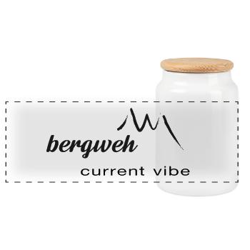 Current vibe: bergweh - Schrift schwarz - Exklusiv - Panorama Keksdose mit Holzdeckel - Weiß - Vorne
