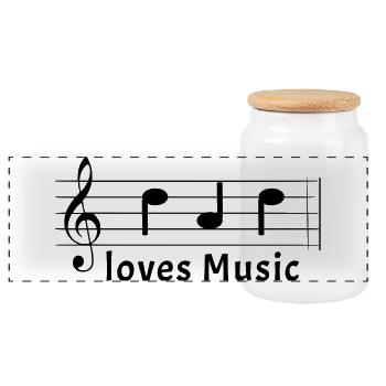 Dad loves Music in Notenschrift Noten für Musiker - Panorama Keksdose mit Holzdeckel - Weiß - Vorne