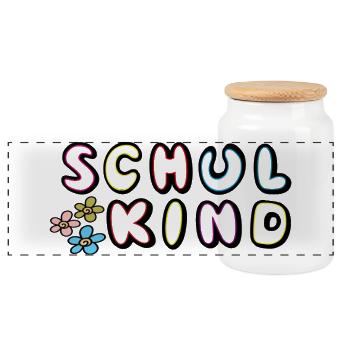 School Child 2026 School Enrollment - Panoramic Cookie Jar with Wooden Lid - white - Front