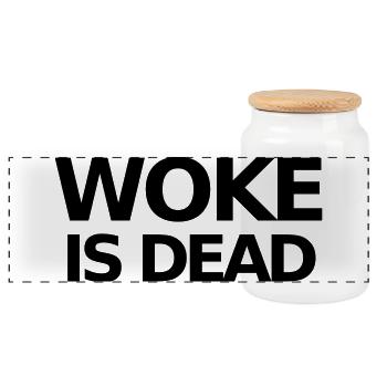 WOKE IS DEAD Statement - Panoramic Cookie Jar with Wooden Lid - white - Front