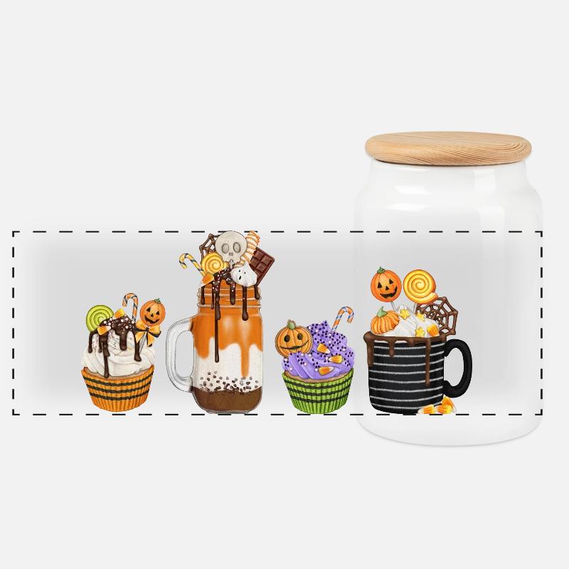 🎃 Süße Halloween Versuchung – Cupcakes & Drinks  - Panorama Keksdose mit Holzdeckel - Weiß