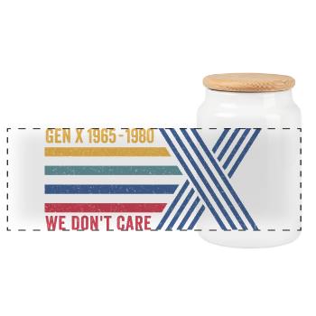 Retro 80s Gen X  We don't care - Panoramic Cookie Jar with Wooden Lid - white - Front