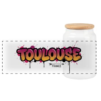 Graffiti style Toulouse France design - Panoramic Cookie Jar with Wooden Lid - white - Front